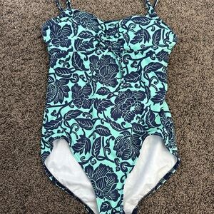 LANDS’ END One-piece Swimsuit Bathing Suit Sz 8D Navy And Teal Underwire